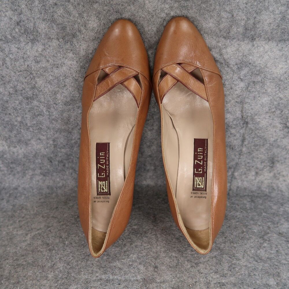 Vintage Shoes Womens 36.5 G Zuin Pumps Leather Heels Made In Italy Classic Brown - Picture 9 of 15